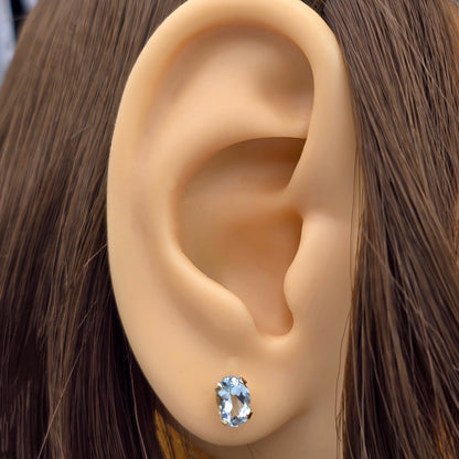 14K Yellow Gold Oval Genuine Aquamarine 6X4mm Stud Earrings