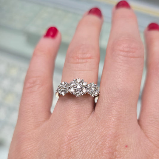 Gold Diamonds Ring, 10K Yellow Gold Diamond 0.50ct Past, Present, Future Ring , Wedding ring for women , Engagement Ring, Brides Ring