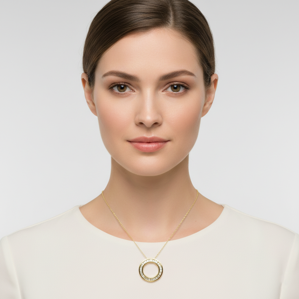 10K Yellow Gold Diamond Circle Pendant Necklace, 0.35ct Bridal Necklace