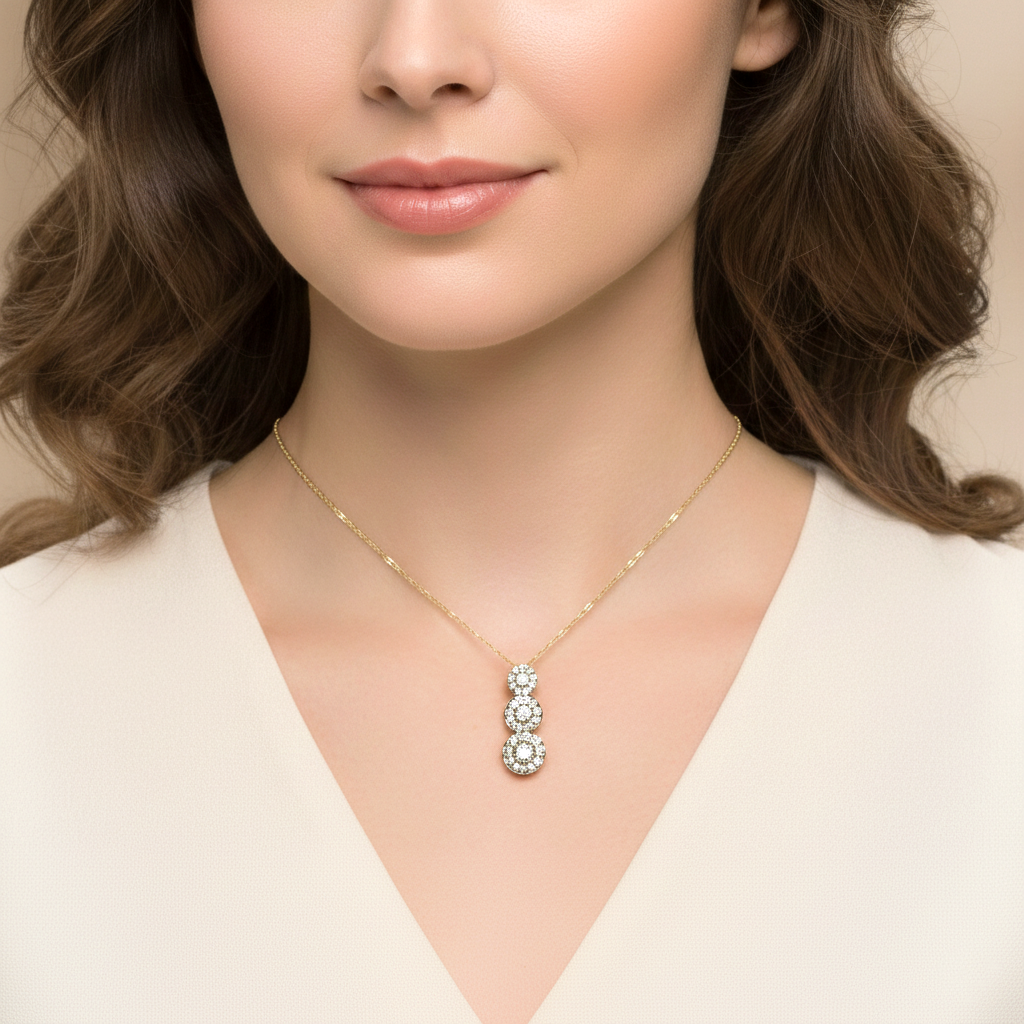 10K Yellow Gold Diamond Past, Present, Future Pendant Necklace