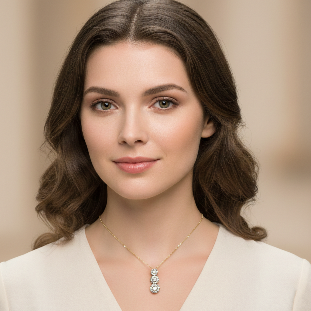 10K Yellow Gold Diamond Past, Present, Future Pendant Necklace