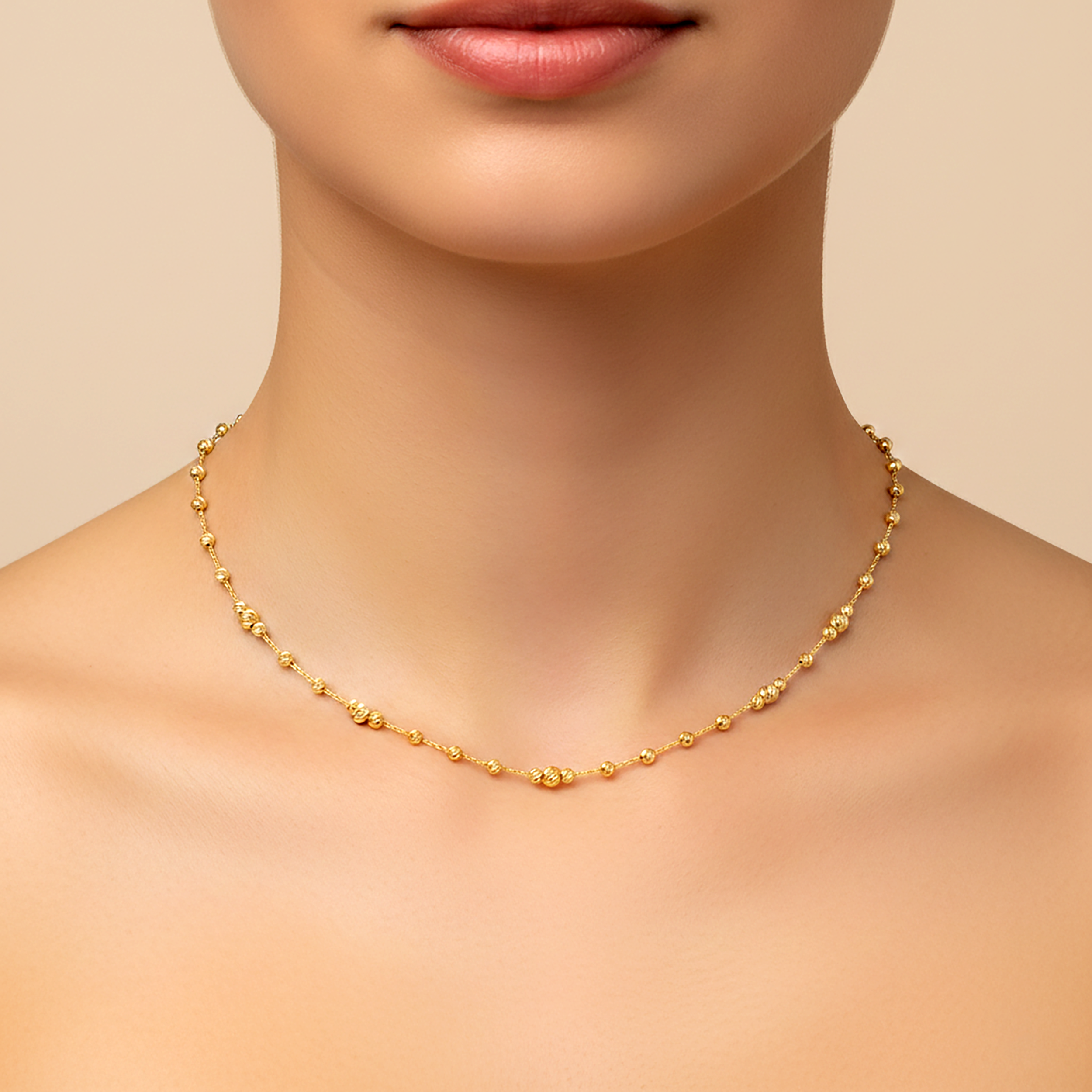 10K Yellow Gold Ball Chain Necklace, Adjustable Length, Graduation Gift
