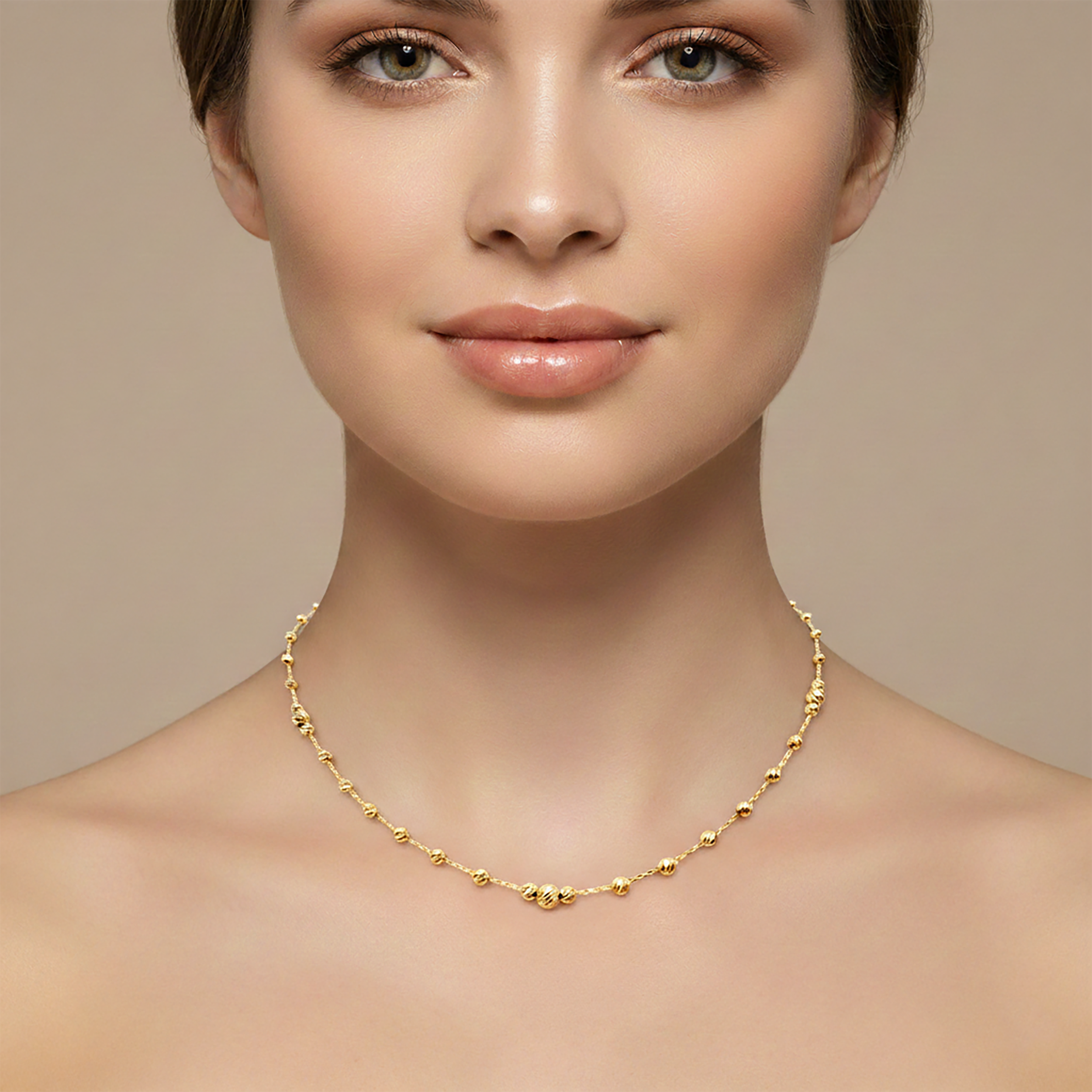 10K Yellow Gold Ball Chain Necklace, Adjustable Length, Graduation Gift