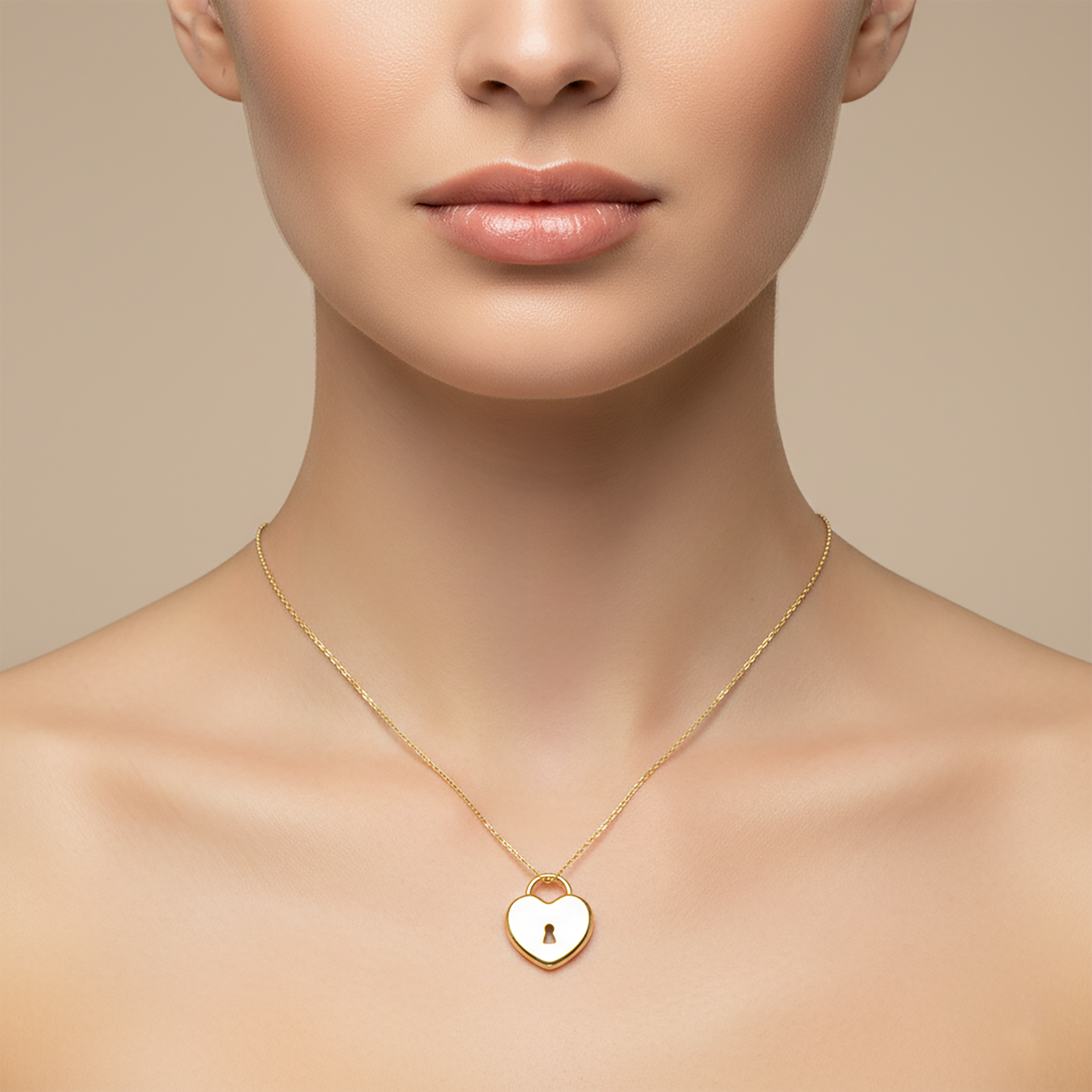 10K Yellow Gold Heart Lock Pendant Necklace, Dainty Valentines Gift