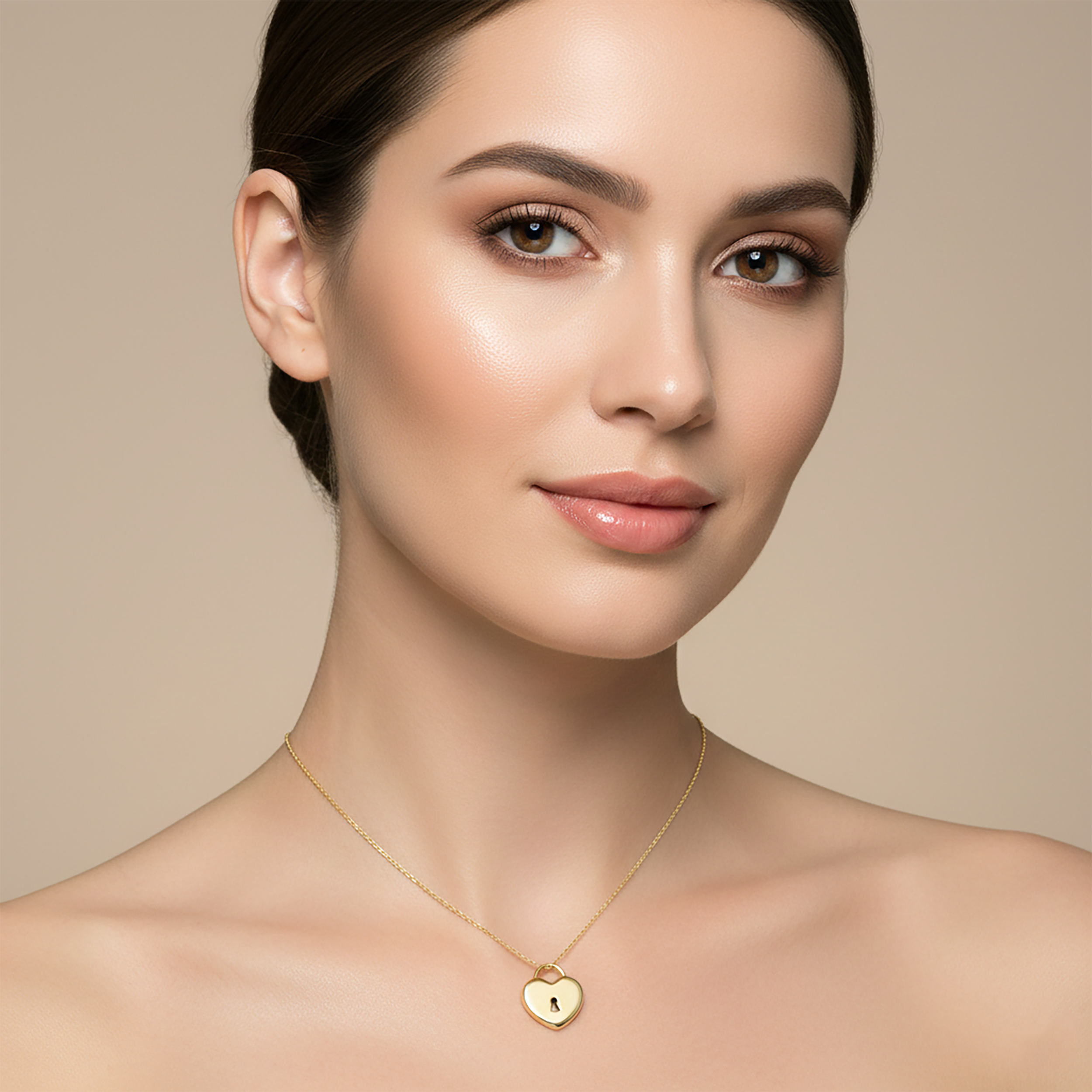10K Yellow Gold Heart Lock Pendant Necklace, Dainty Valentines Gift