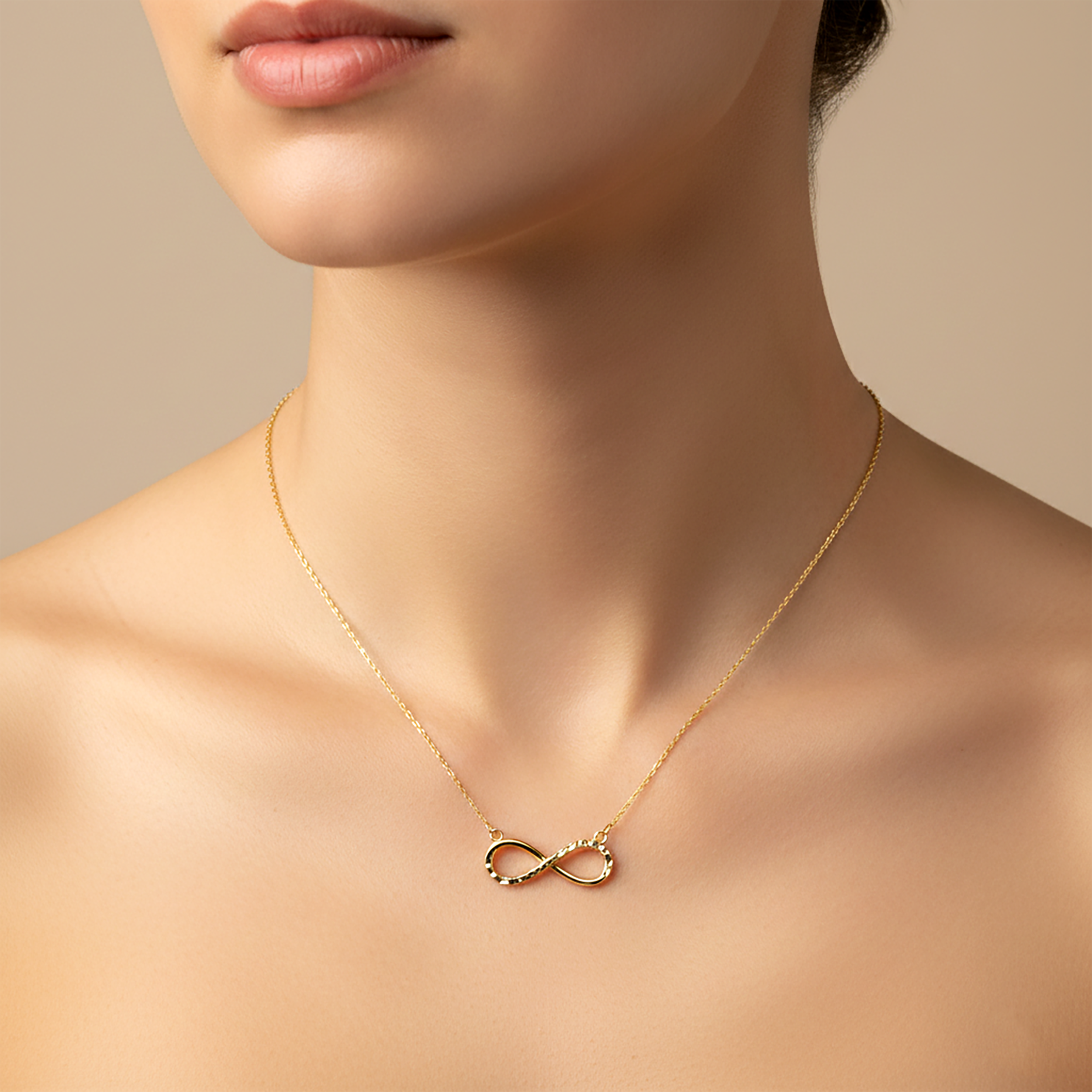 10K Yellow Gold Infinity Pendant Necklace, Eternity Charm