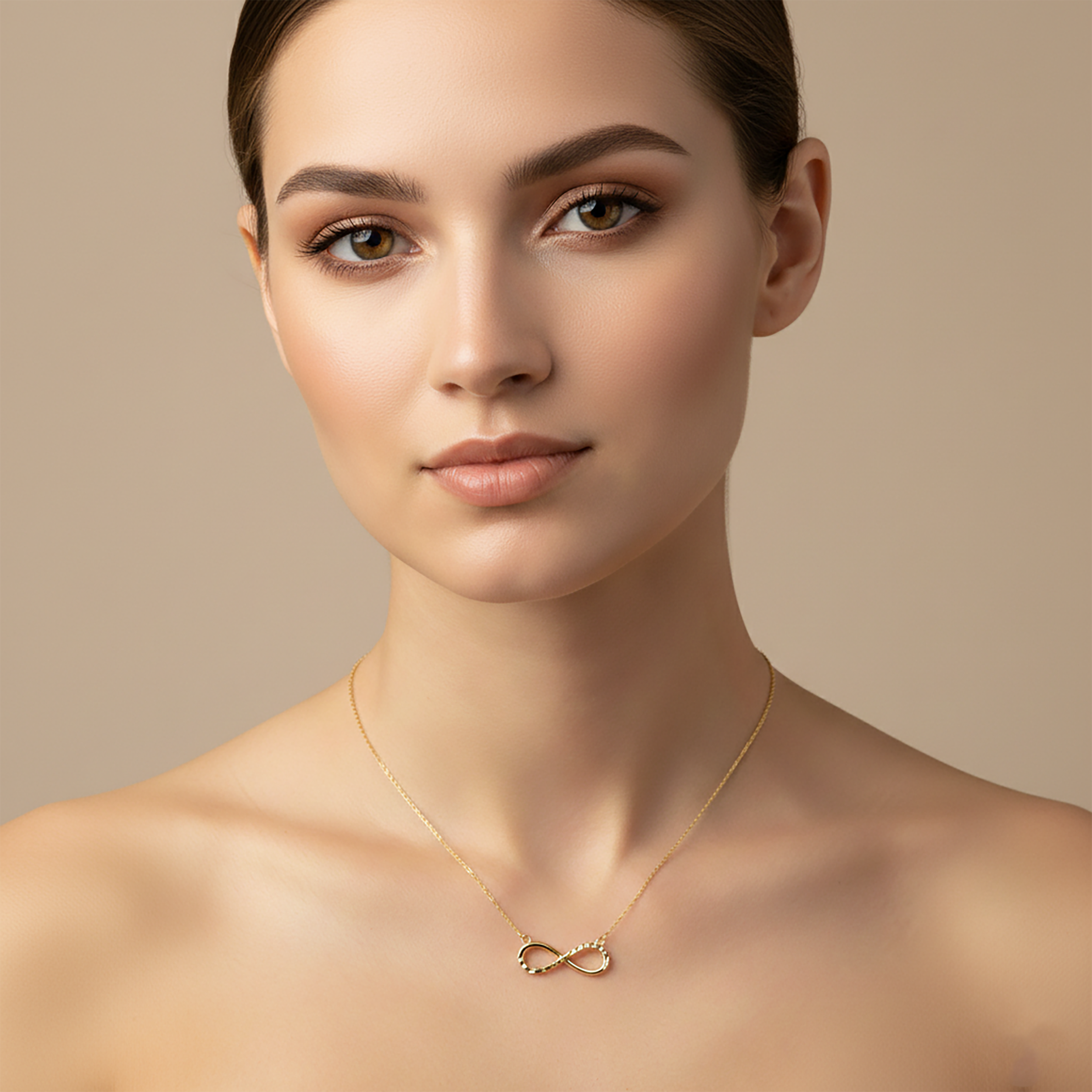10K Yellow Gold Infinity Pendant Necklace, Eternity Charm