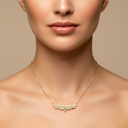 10K Yellow Gold Leaf Pendant Necklace with Cubic Zirconia