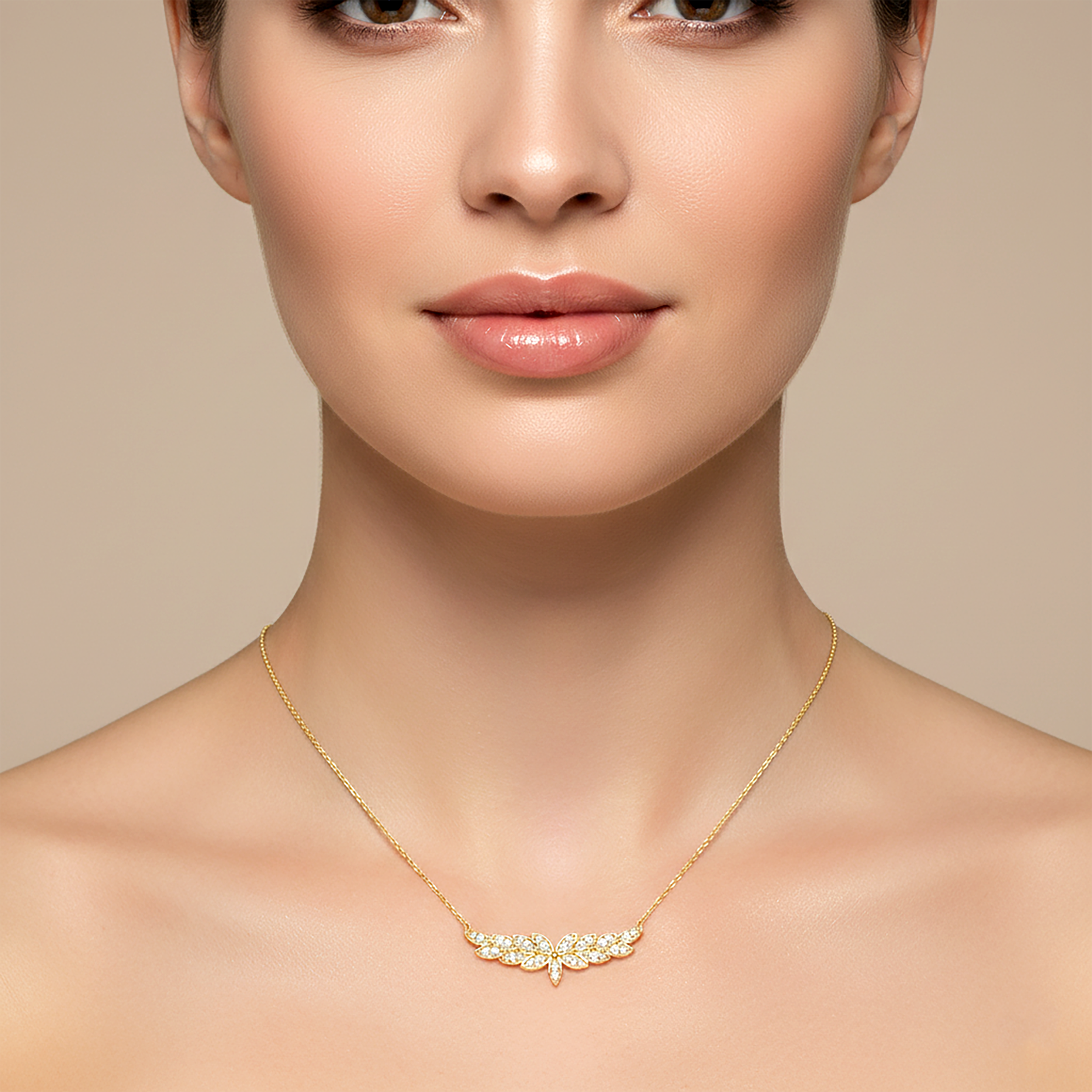 10K Yellow Gold Leaf Pendant Necklace with Cubic Zirconia