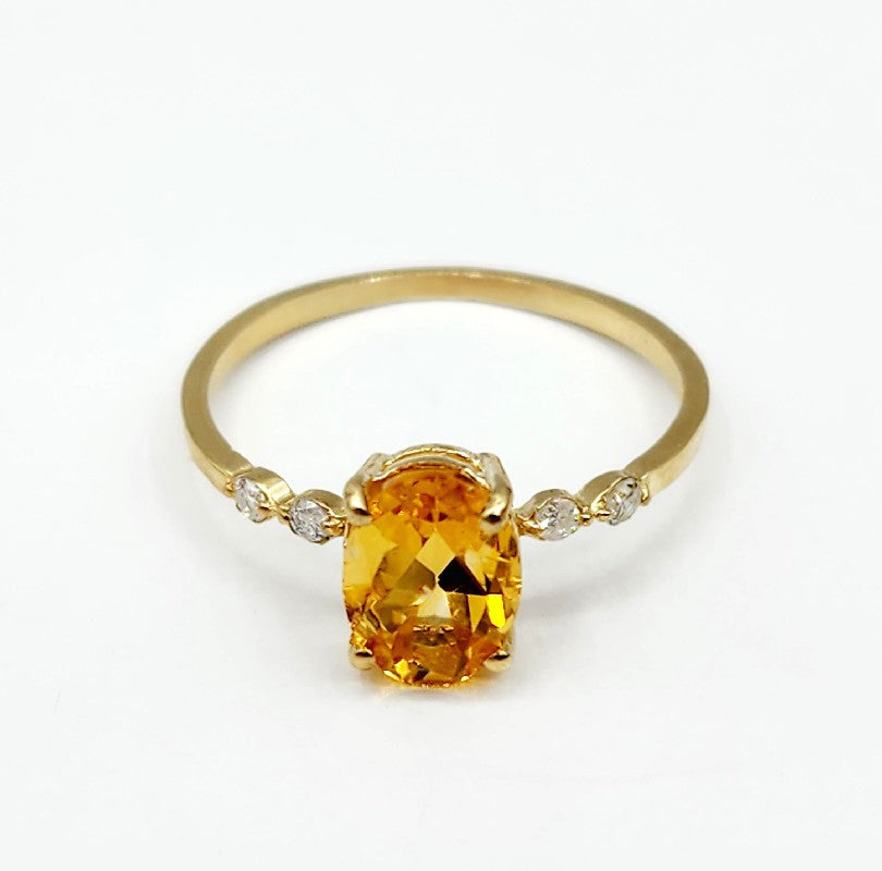 10K Yellow Gold Citrine 8x6mmm and Diamond Ring