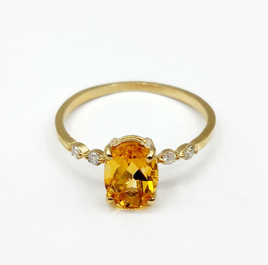 10K Yellow Gold Citrine 8x6mmm and Diamond Ring