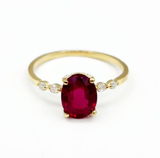 10K Yellow Gold Ruby 8x6mm and Diamond Ring