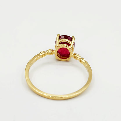 10K Yellow Gold Ruby 8x6mm and Diamond Ring