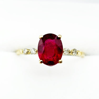 10K Yellow Gold Ruby 8x6mm and Diamond Ring