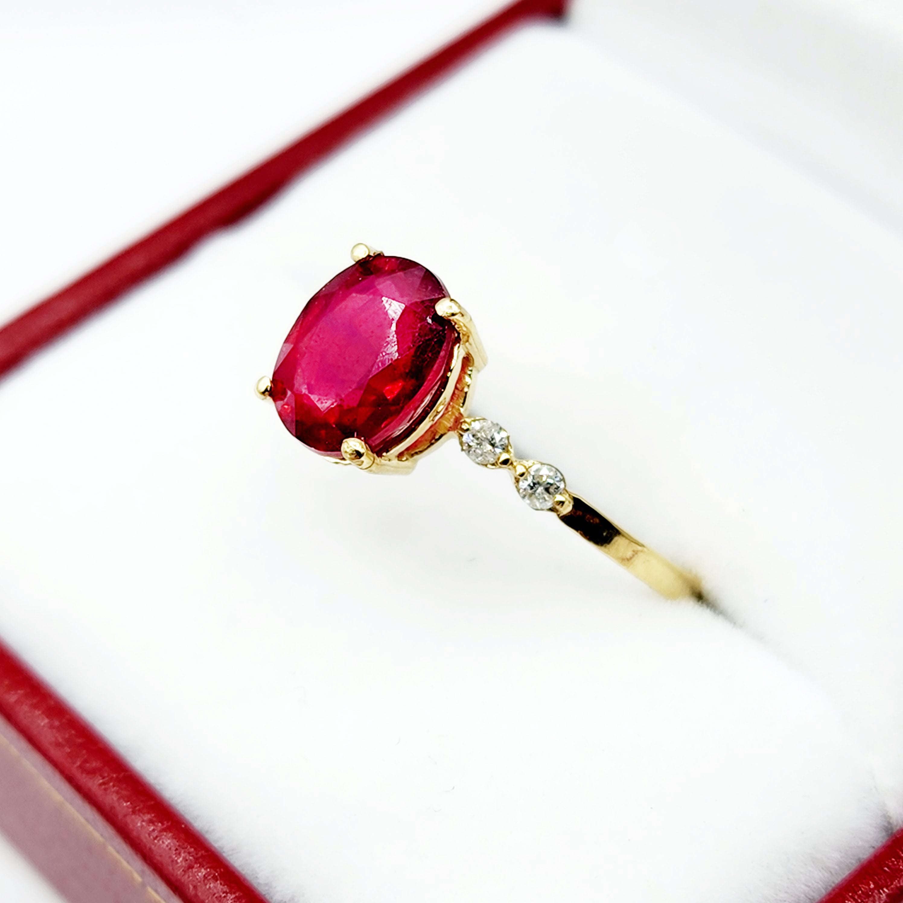 10K Yellow Gold Ruby 8x6mm and Diamond Ring