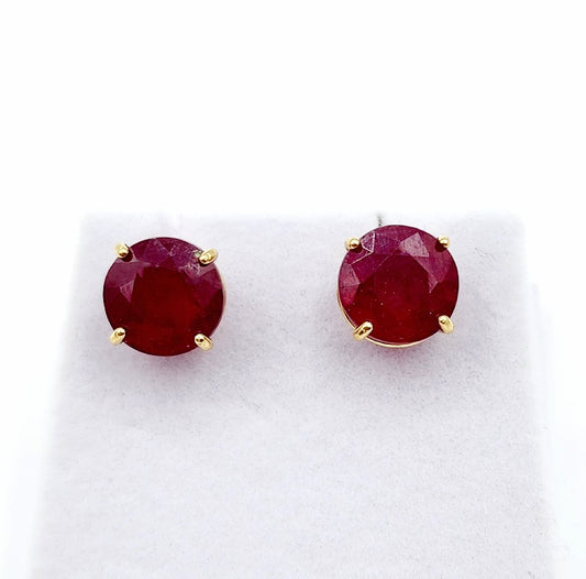 14K Yellow Gold Ruby 9x9mm Stud Earrings