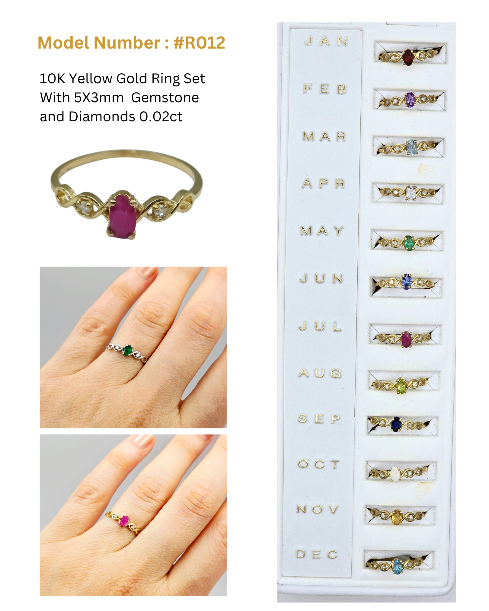 10K Gold Ring, 5x3mm Oval Genuine Gemstone & Diamond Accents, Dainty Birthstone Ring , Fine Jewellery Gift for Her, Dainty Engagement Ring