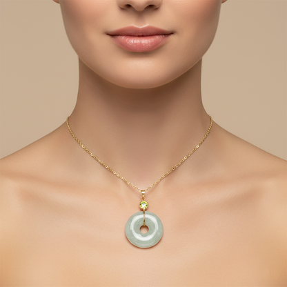 14K Yellow Gold Jade Disc Pendant with Genuine Gemstone, Special Occasion Gift