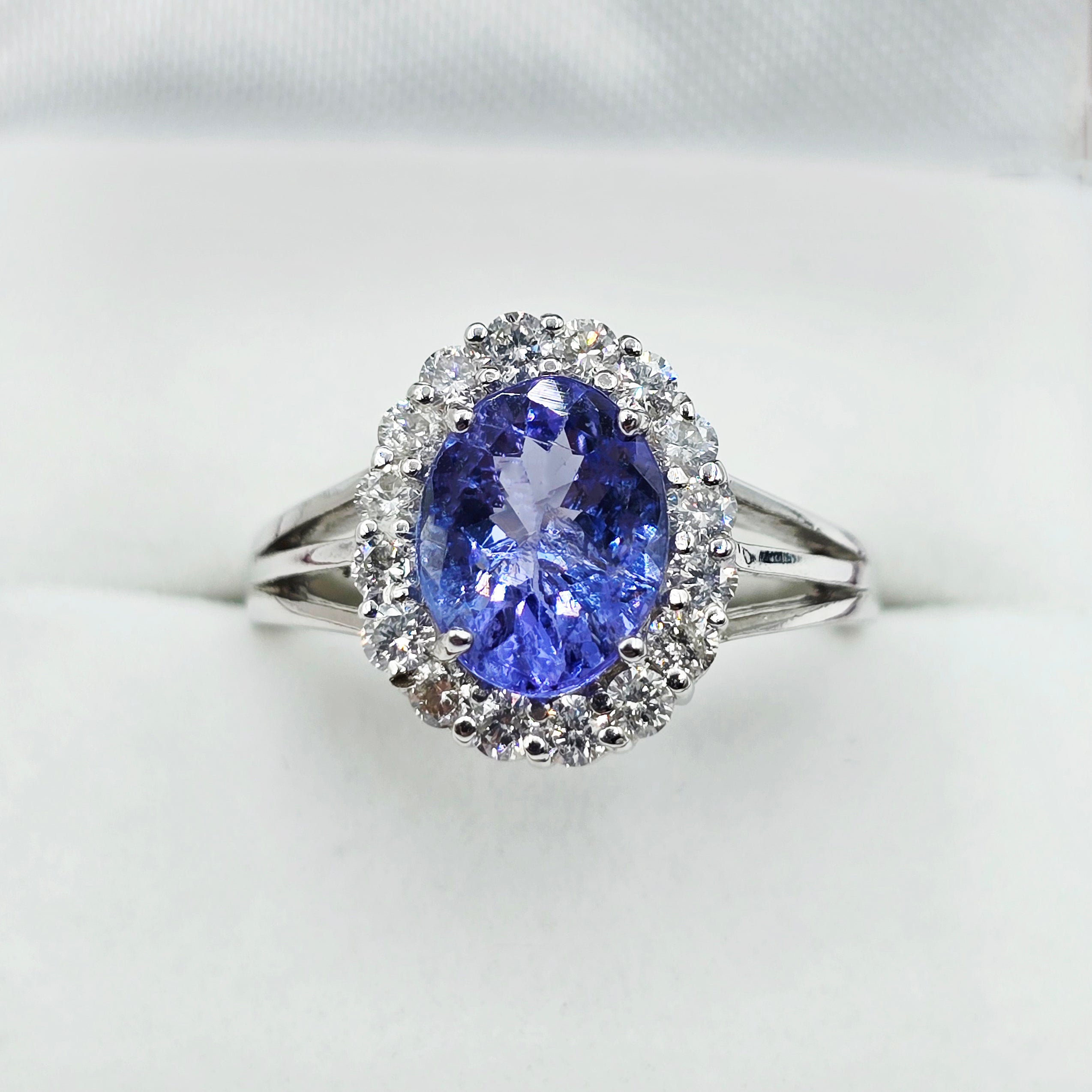 14K White Gold Tanzanite Diamond Ring, Natural Tanzanite Ring, Diamond Halo Ring, December Birthstone Ring, Oval Tanzanite Engagement Ring