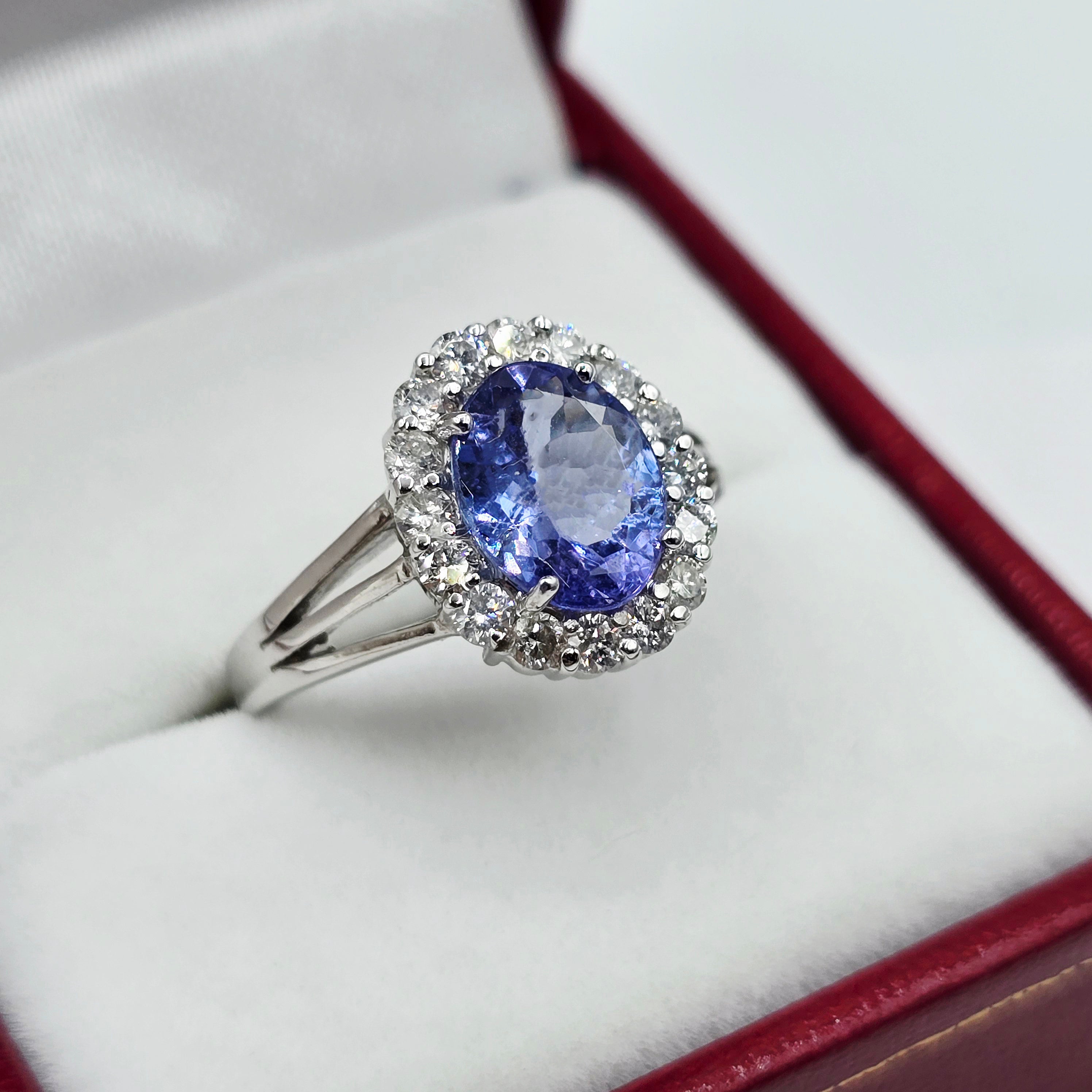 14K White Gold Tanzanite Diamond Ring, Natural Tanzanite Ring, Diamond Halo Ring, December Birthstone Ring, Oval Tanzanite Engagement Ring