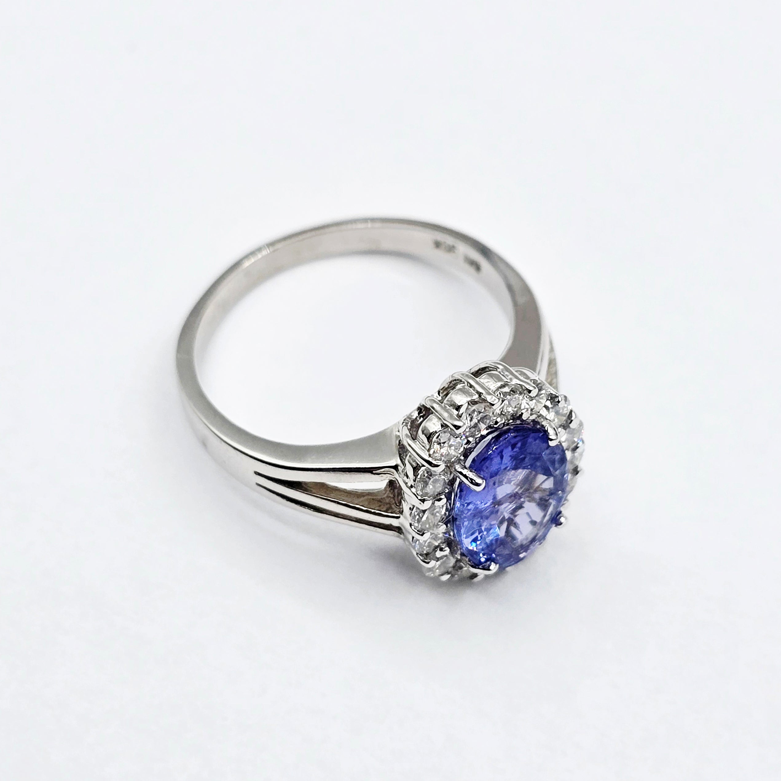 14K White Gold Tanzanite Diamond Ring, Natural Tanzanite Ring, Diamond Halo Ring, December Birthstone Ring, Oval Tanzanite Engagement Ring