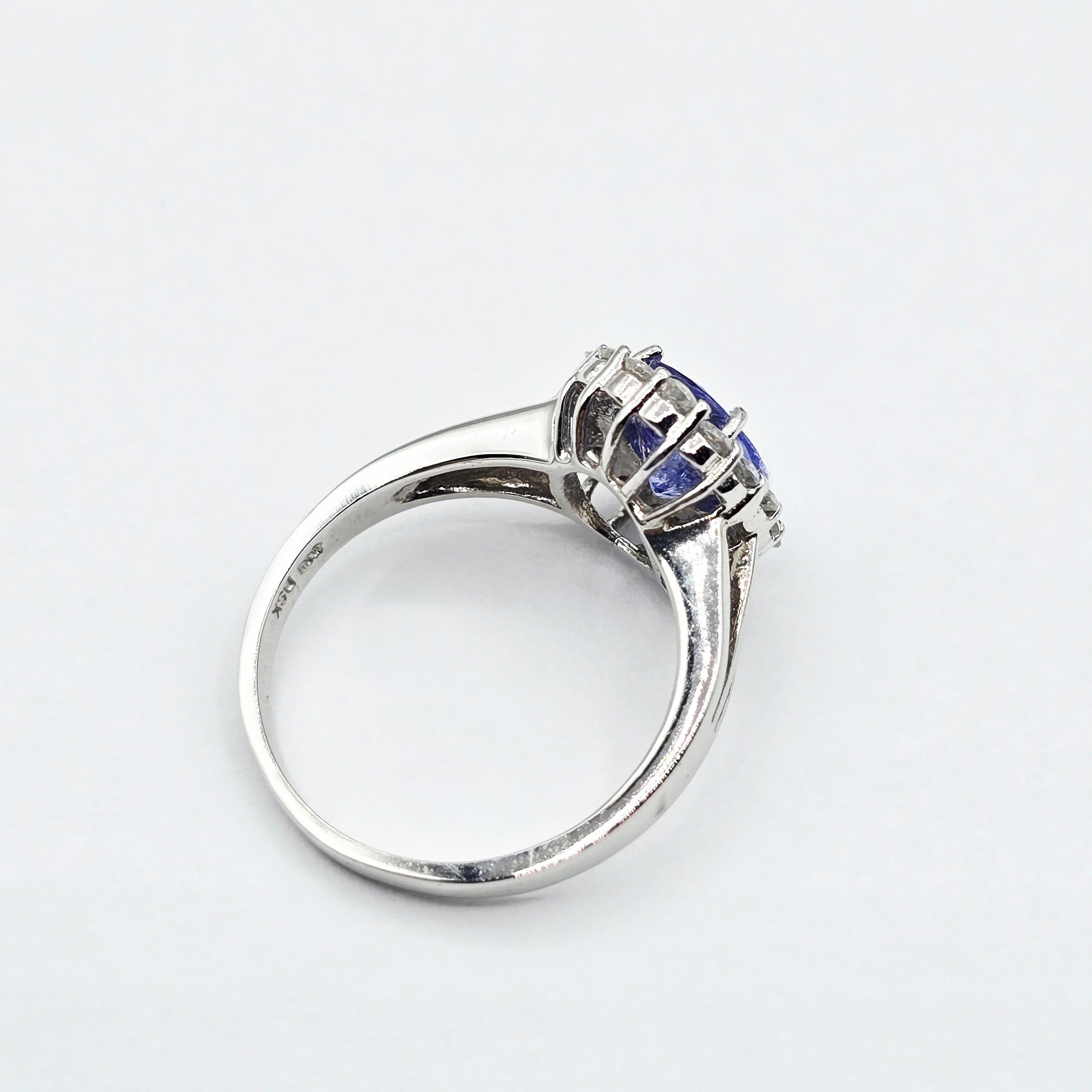 14K White Gold Tanzanite Diamond Ring, Natural Tanzanite Ring, Diamond Halo Ring, December Birthstone Ring, Oval Tanzanite Engagement Ring