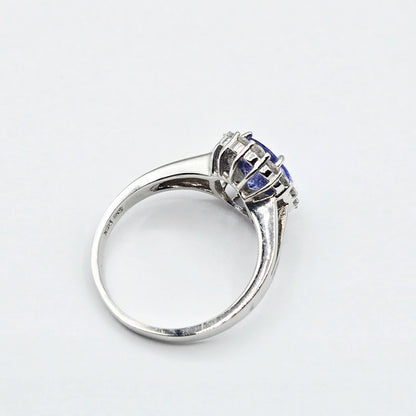 14K White Gold Tanzanite Diamond Ring, Natural Tanzanite Ring, Diamond Halo Ring, December Birthstone Ring, Oval Tanzanite Engagement Ring