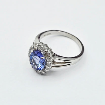 14K White Gold Tanzanite Diamond Ring, Natural Tanzanite Ring, Diamond Halo Ring, December Birthstone Ring, Oval Tanzanite Engagement Ring