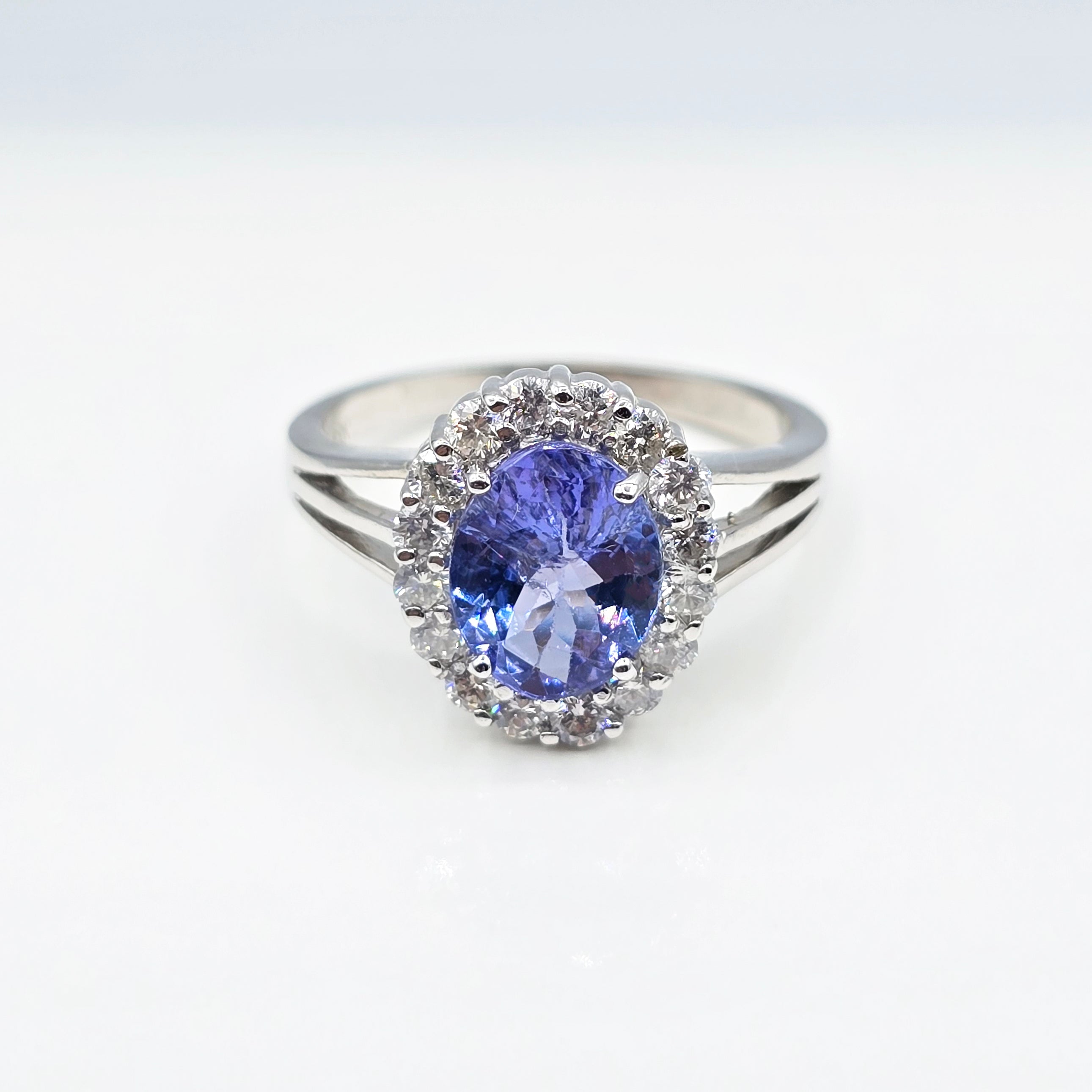 14K White Gold Tanzanite Diamond Ring, Natural Tanzanite Ring, Diamond Halo Ring, December Birthstone Ring, Oval Tanzanite Engagement Ring