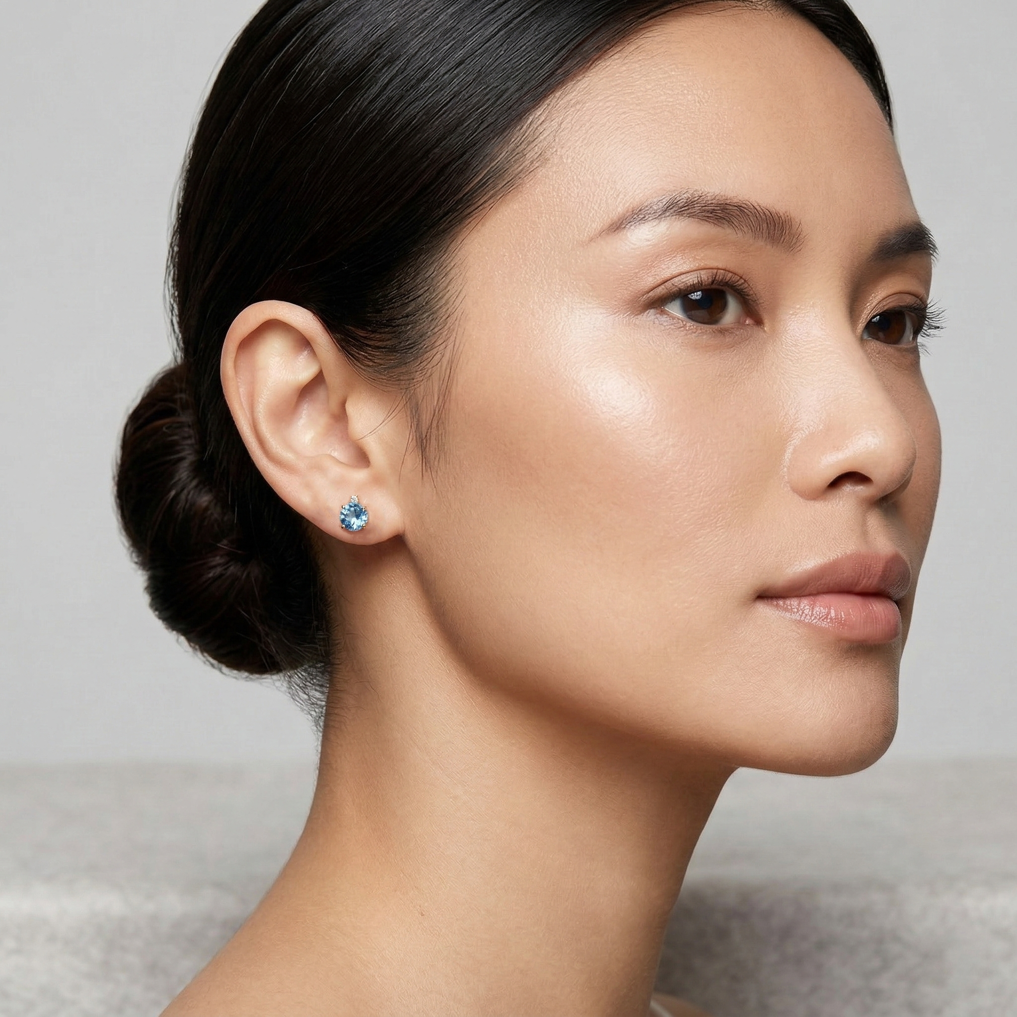 10K Yellow Gold Blue Topaz Earrings | Diamond Studs, Canadian Made, 5x5mm Birthstone Charm