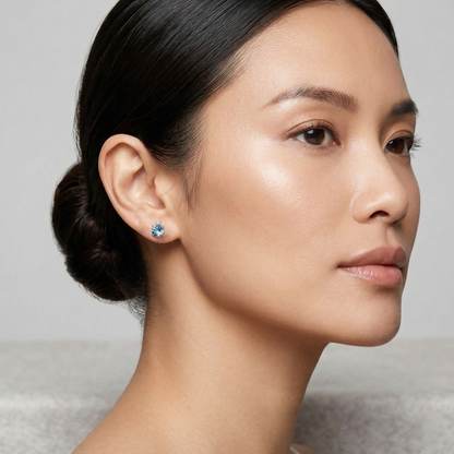 10K Yellow Gold Blue Topaz Earrings | Diamond Studs, Canadian Made, 5x5mm Birthstone Charm