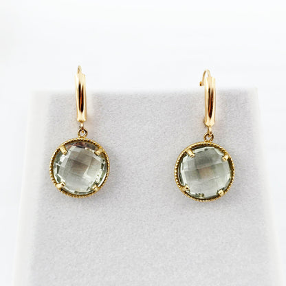 Gold Green Amethyst Earrings | 10K Yellow Gold Green Amethyst 12ct Earrings