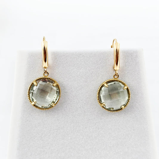 Gold Green Amethyst Earrings | 10K Yellow Gold Green Amethyst 12ct Earrings