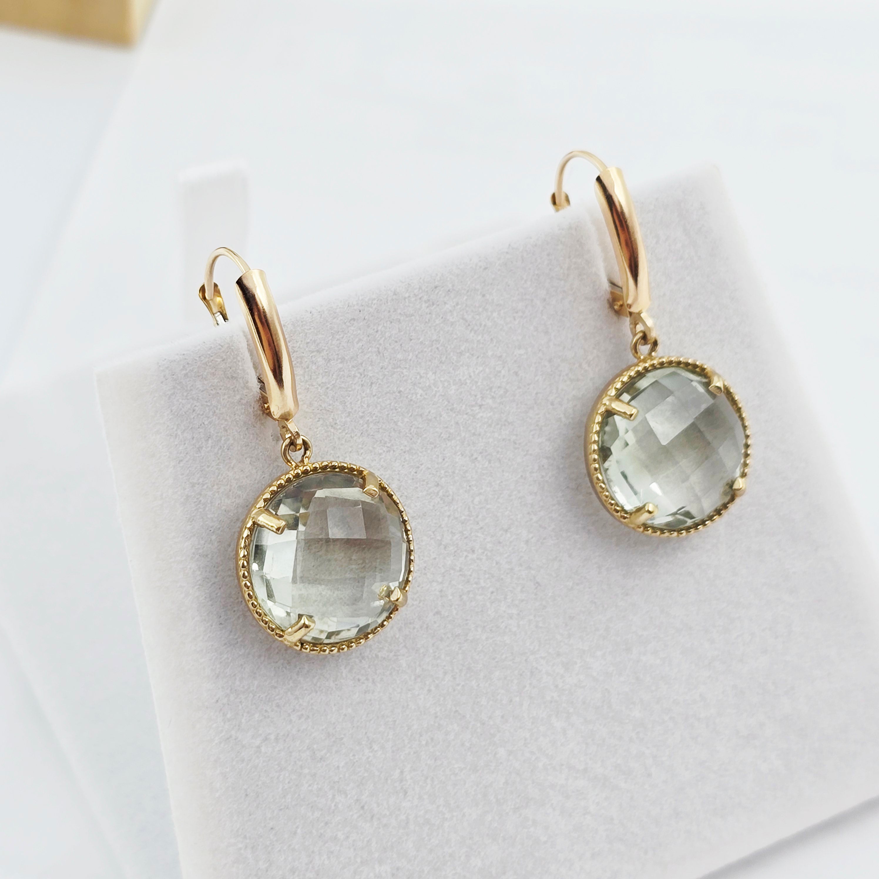 Gold Green Amethyst Earrings | 10K Yellow Gold Green Amethyst 12ct Earrings