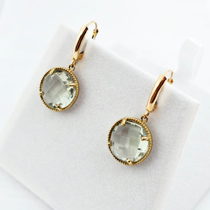 Gold Green Amethyst Earrings | 10K Yellow Gold Green Amethyst 12ct Earrings