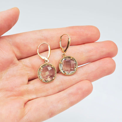 Gold Green Amethyst Earrings | 10K Yellow Gold Green Amethyst 12ct Earrings