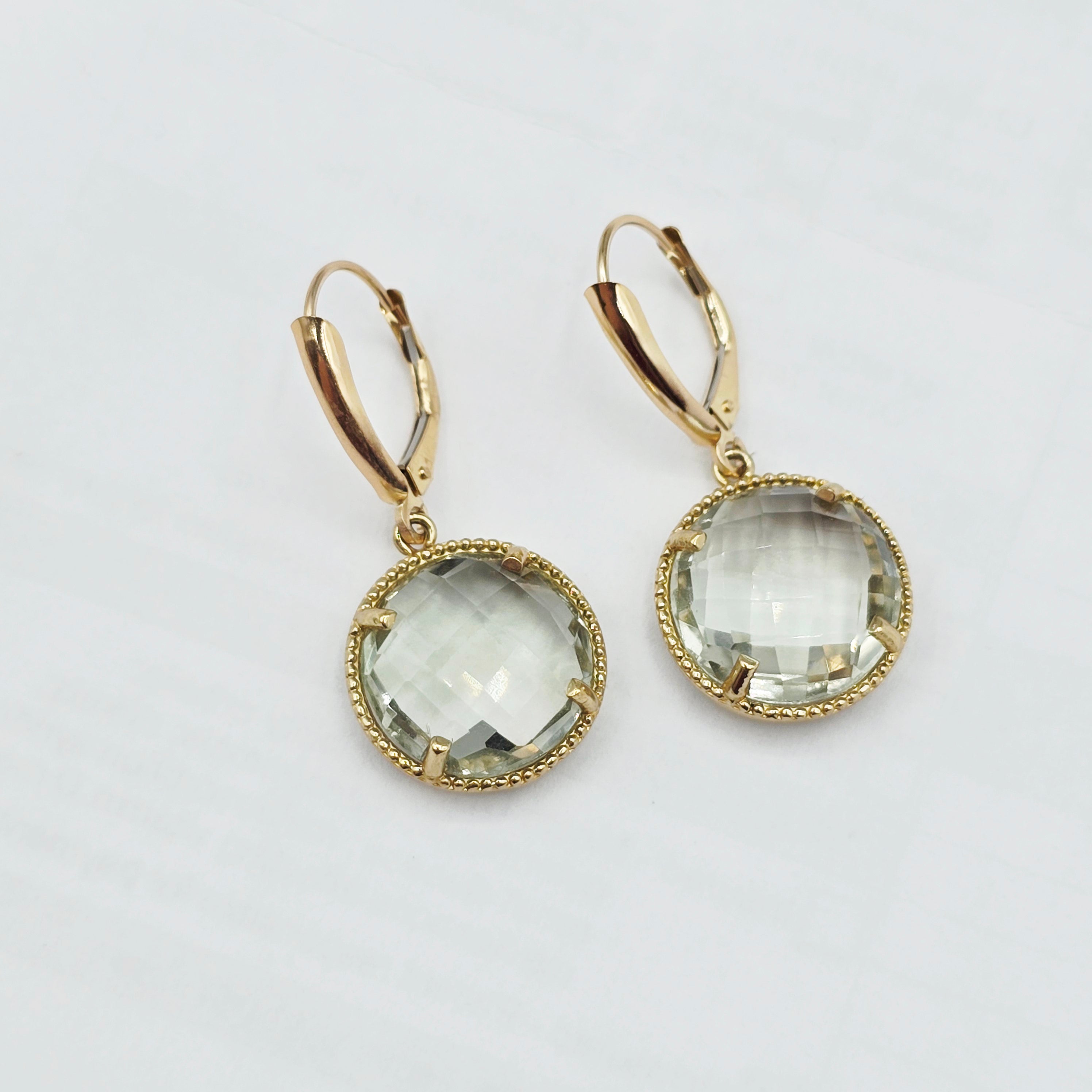 Gold Green Amethyst Earrings | 10K Yellow Gold Green Amethyst 12ct Earrings