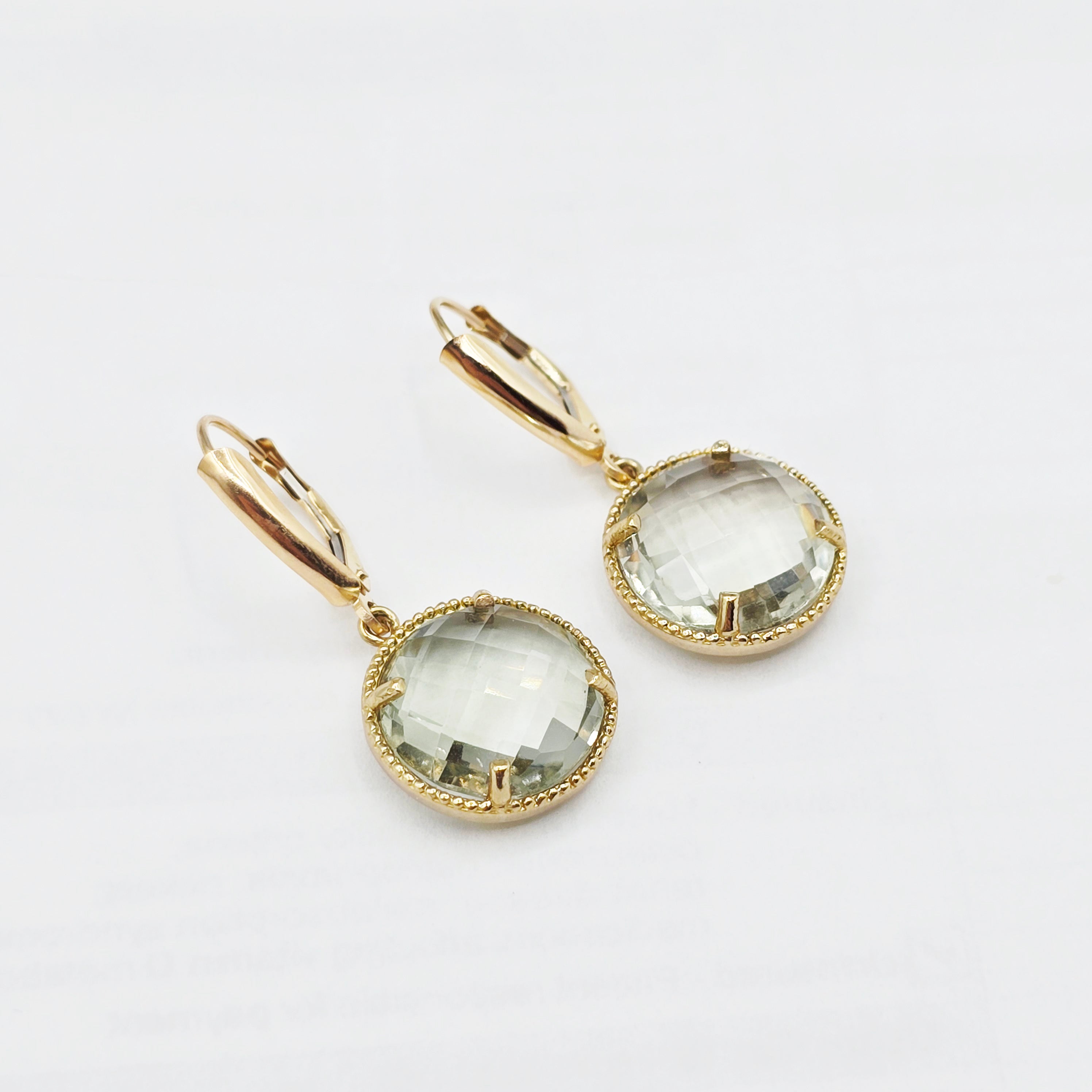 Gold Green Amethyst Earrings | 10K Yellow Gold Green Amethyst 12ct Earrings