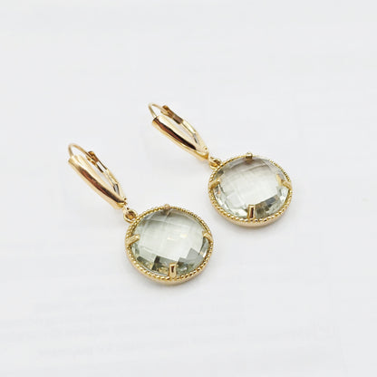 Gold Green Amethyst Earrings | 10K Yellow Gold Green Amethyst 12ct Earrings