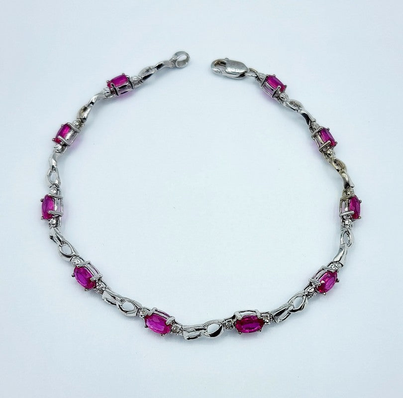 10K White Gold Ruby 2.3ct with Diamond 0.02ct Bracelet