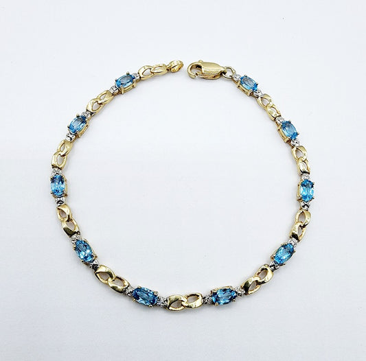 10K Yellow Gold Blue Topaz 2.3ct with Diamond 0.02ct Bracelet