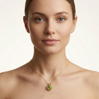 10K Gold Peridot Pendant | Milgrain Necklace, August Birthstone