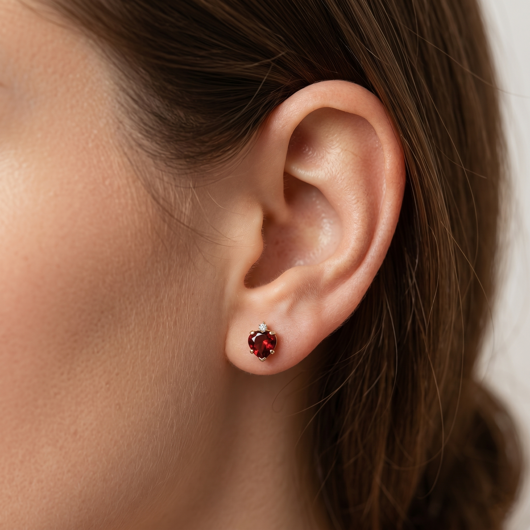 10K Yellow Gold Garnet Heart Earrings, Genuine Garnet Stud Earrings, January Birthstone Earrings, Heart Gemstone Earrings, Red Stone Jewelry