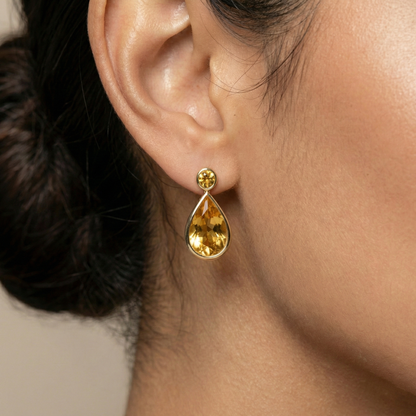 14k Yellow Gold Teardrop Citrine Stud Earrings (4.7cts)