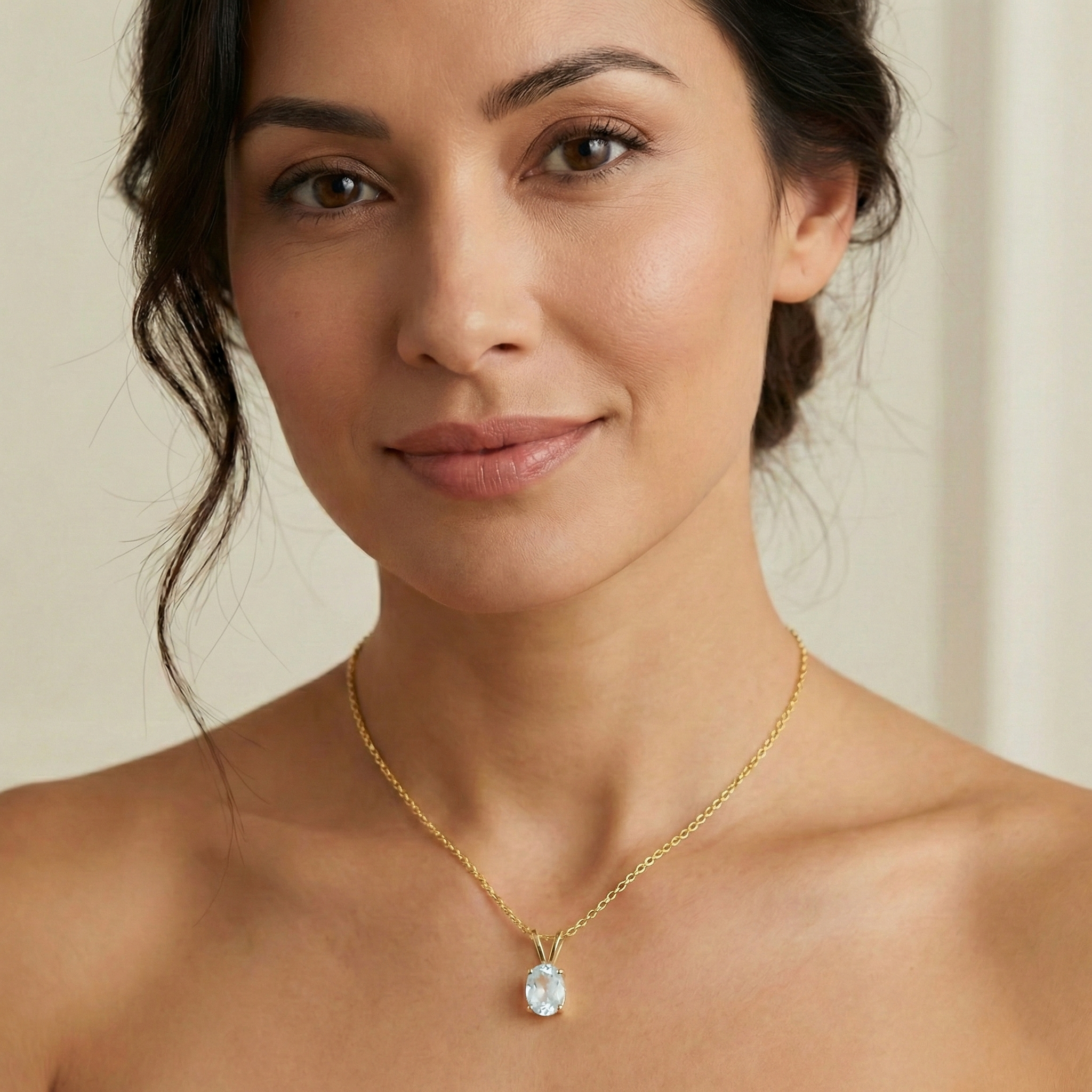 10K Yellow Gold Aquamarine Pendant Necklace, March Birthstone 8x6mm