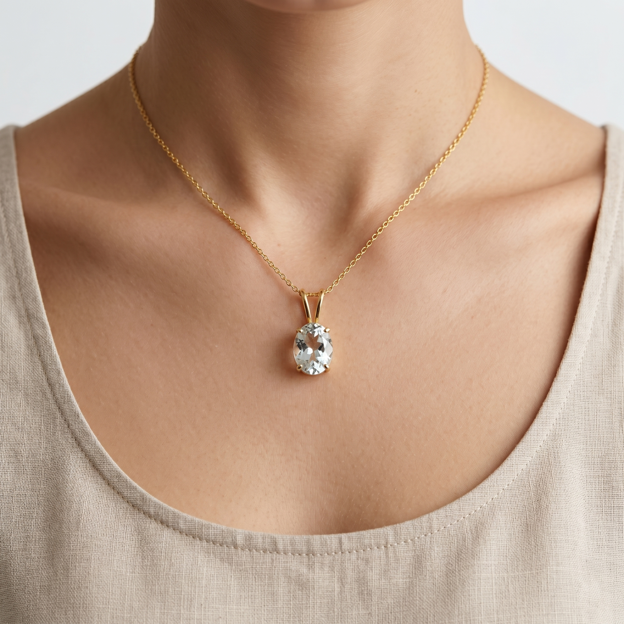 10K Yellow Gold Aquamarine Pendant Necklace, March Birthstone 8x6mm