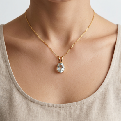 10K Yellow Gold Aquamarine Pendant Necklace, March Birthstone 8x6mm
