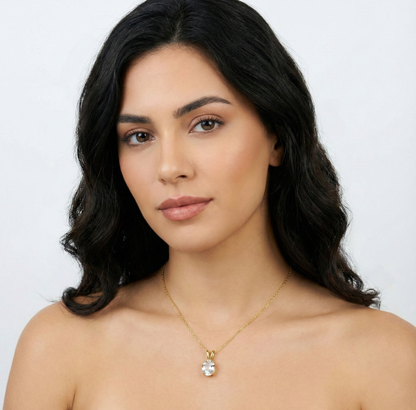 10K Yellow Gold White Topaz Pendant Necklace, Handmade in Canada, 8x6mm Gemstone Jewelry