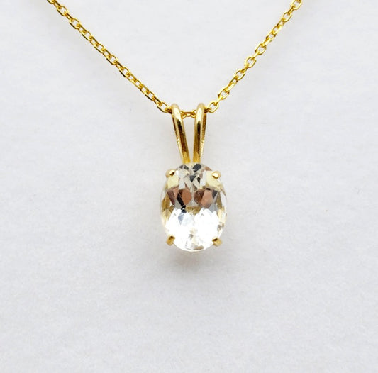 10K Yellow Gold White Topaz 8x6mm Pendant