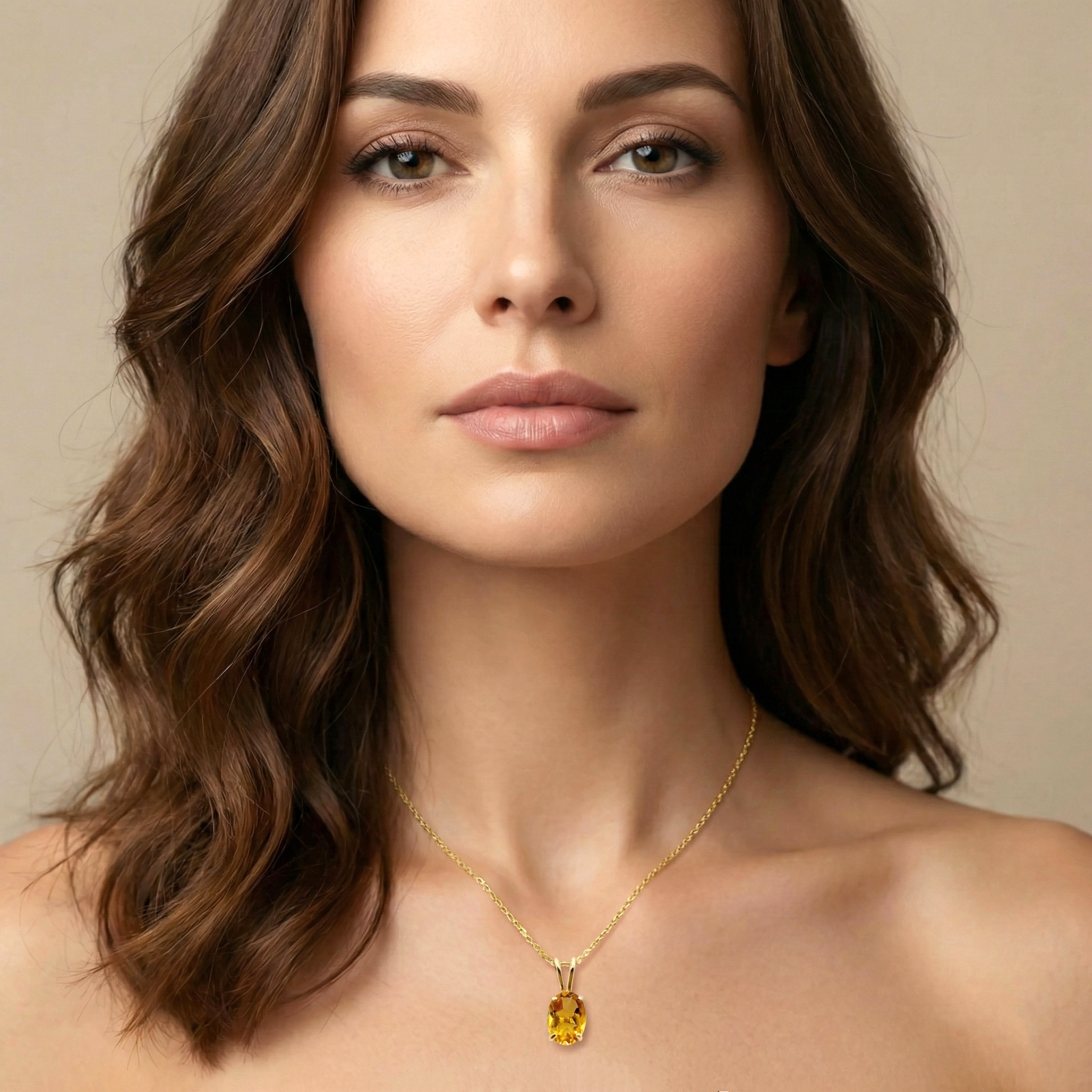 10K Yellow Gold Citrine Pendant Necklace, November Birthstone 8x6mm